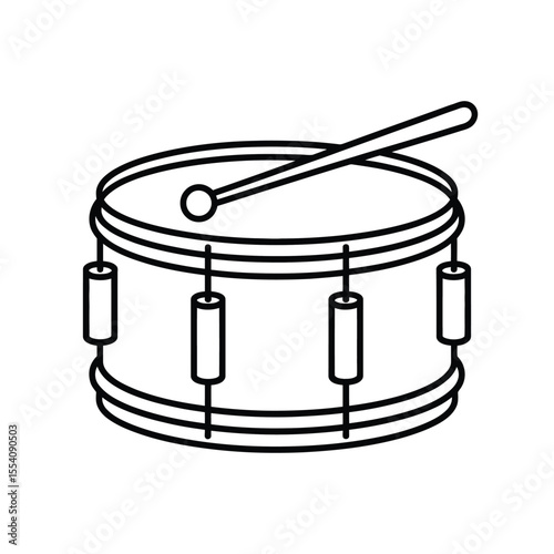 Simple Line Art Illustration of a Drum with Drumstick on White Background