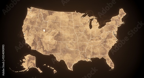 Glowing Map of the United States, a Smoky, Artistic Depiction