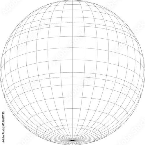 World map hemisphere graticule grid vector with tropic and polar circles (Orthographic projection, 10 × 10 degree intervals, centered at 20° south)