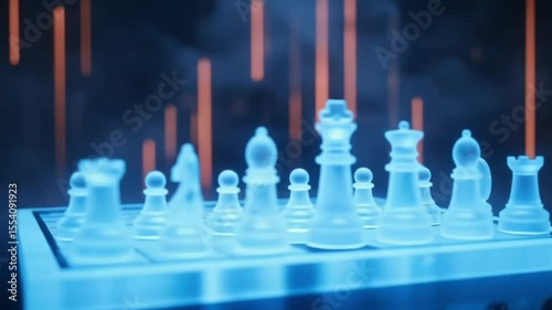 Abstract representation of a chess game on a digital board. 