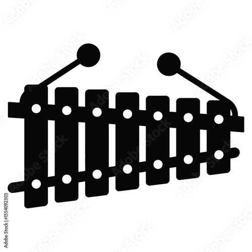 Black and white xylophone illustration with mallets for music education