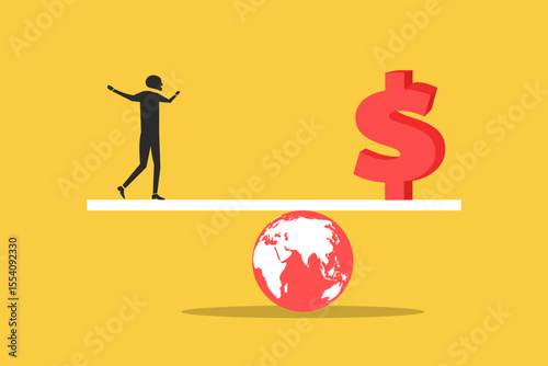 Businessman balance  finance on seesaw. concept of financial stability and money management