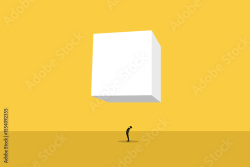 Businessman look up big cube. concept of success , journey, opportunity, and achieve goal.