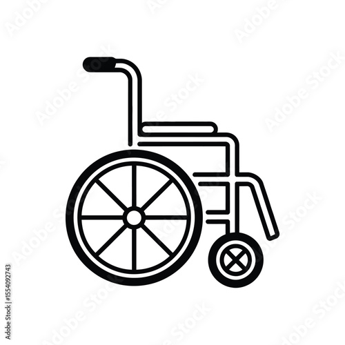 Wheelchair icon illustration in black and white medical equipment symbol