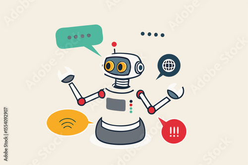 Chatbot online service to answer questions with machine learning or AI artificial intelligence, NLP neural language processing concept, smart robot talking with speech bubble, dialog on conversation.