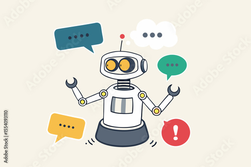 Chatbot online service to answer questions with machine learning or AI artificial intelligence, NLP neural language processing concept, smart robot talking with speech bubble, dialog on conversation.