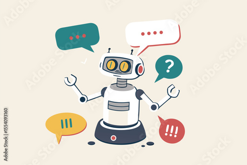 Chatbot online service to answer questions with machine learning or AI artificial intelligence, NLP neural language processing concept, smart robot talking with speech bubble, dialog on conversation.