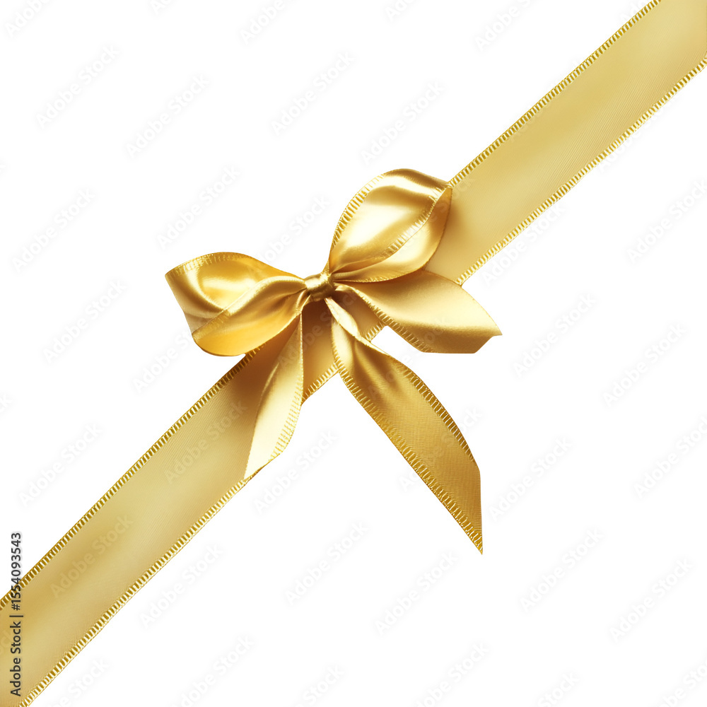 Fototapeta premium Golden ribbon bow on black background elegant gift decoration