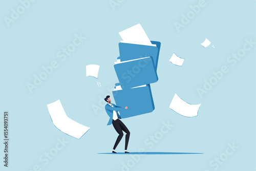 Archive document file storage folder, backup important file directory or information, paperwork discovery or online compression or protection concept, businessman carry big file folder to be archived.