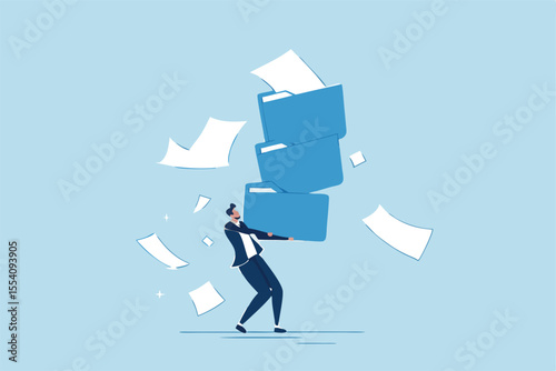 Archive document file storage folder, backup important file directory or information, paperwork discovery or online compression or protection concept, businessman carry big file folder to be archived.