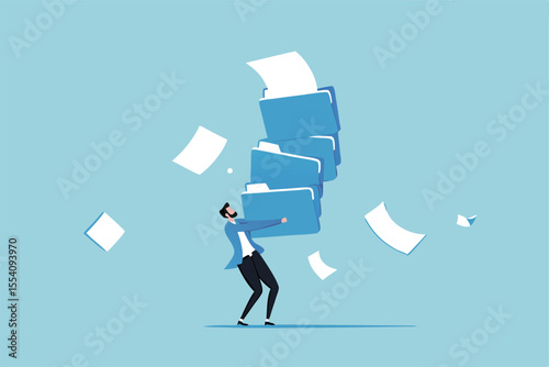 Archive document file storage folder, backup important file directory or information, paperwork discovery or online compression or protection concept, businessman carry big file folder to be archived.