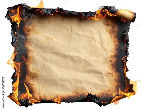 Old Paper Sheet with Burning Edges and Smoke Trails, isolated on transparent background PNG