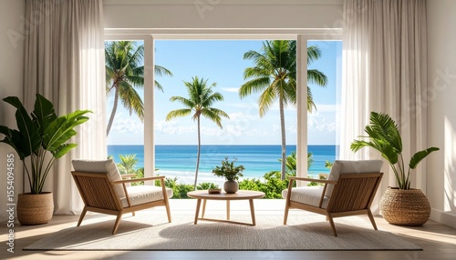 Serene Living Room Opens To Breathtaking Tropical Beach Paradise Vista