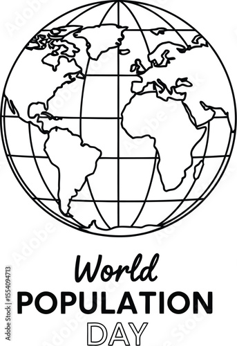 Illustration of world globe above world population day text graphic