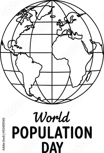Illustration of globe with world population day text on white background