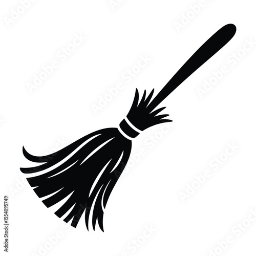 Black and white silhouette of a witches broom for Halloween