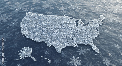 Frozen America: A chilling map of the United States encased in ice and snow.