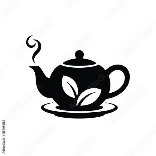 Black and White Teapot Icon with Steam