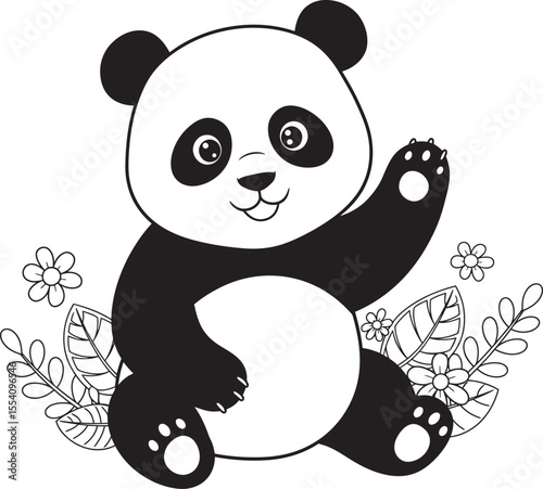 panda animal outline for coloring pages white color background 