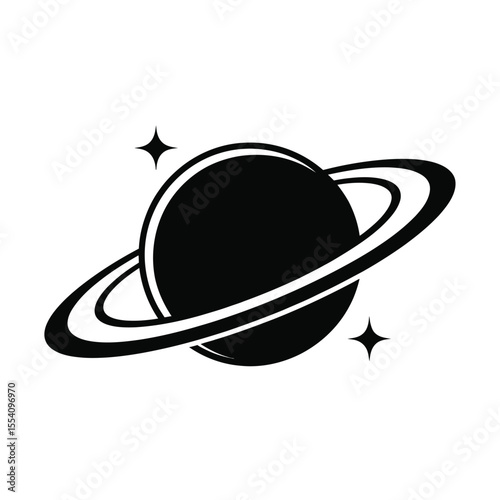 Simple Black and White Planet Saturn Icon