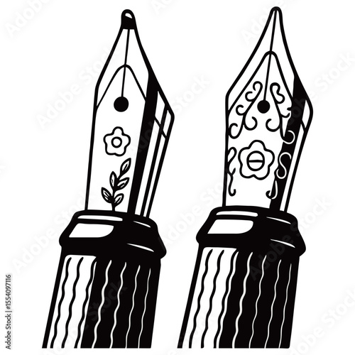 Silhouette drawing of fountain pen on white background