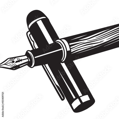 Silhouette drawing of fountain pen on white background