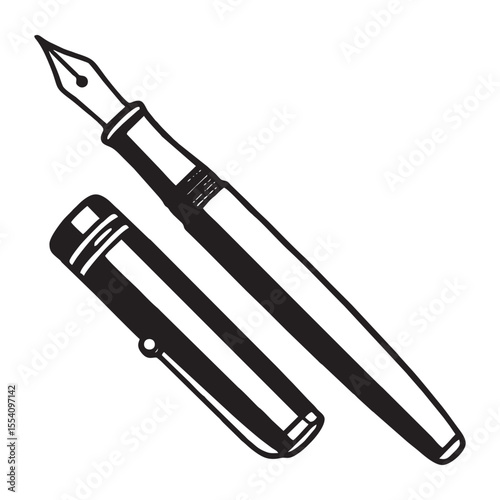 Silhouette drawing of fountain pen on white background
