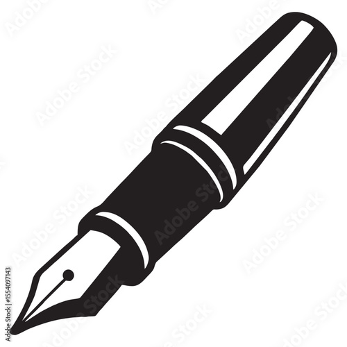 Silhouette drawing of fountain pen on white background