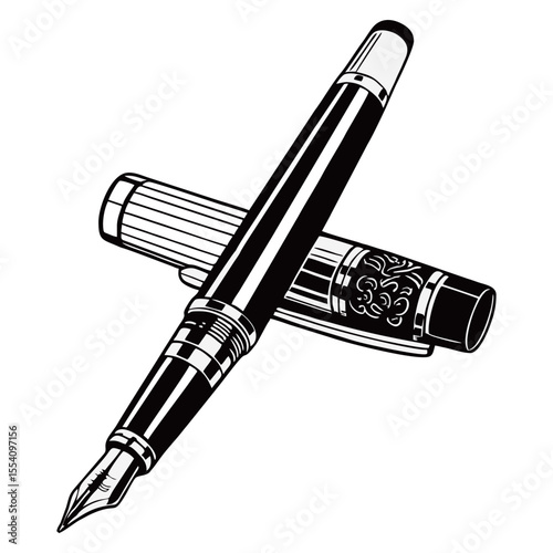Silhouette drawing of fountain pen on white background