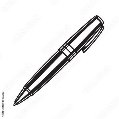 Silhouette drawing of fountain pen on white background