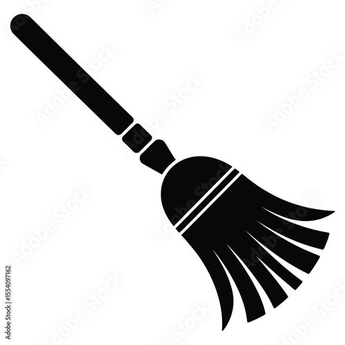 Black and white broom icon for cleaning and Halloween designs