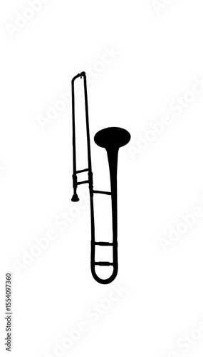 Simple line drawing of a trombone, instrument, music, brass, slide.