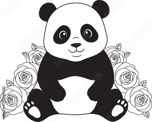 panda animal outline for coloring pages white color background 