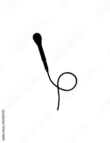 A simple black silhouette of a lavalier microphone with its coiled cord.