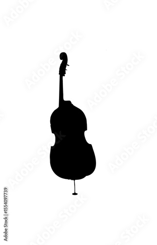 A stark black silhouette of a double bass stands against a white background.