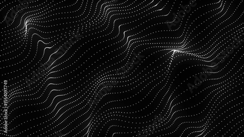 Abstract Digital Landscape Wavy Lines of White Dots on a Black Background Creating Depth The