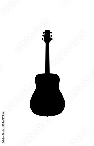 Silhouette of an acoustic guitar standing upright against a white background.