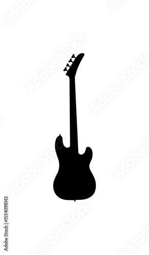 Silhouette of an electric guitar, standing prominently against a white background.