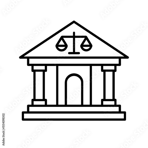 Courthouse building icon with justice scale symbolizing legal institutions – outline version