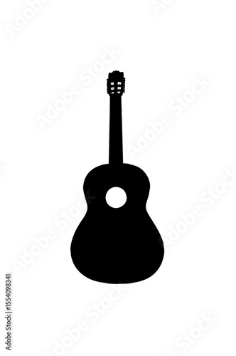 A silhouette of an acoustic guitar, showcasing its body, neck, and sound hole.