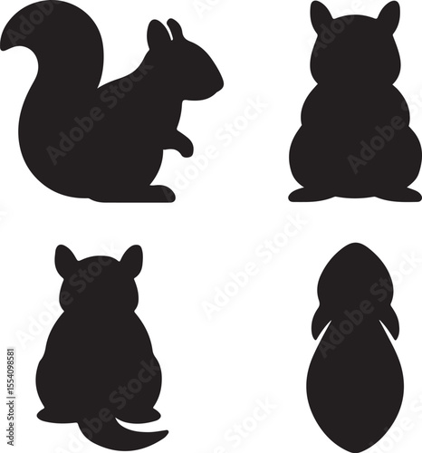 squirrel silhouette of icons set side, front, back, and top views vector art illustration