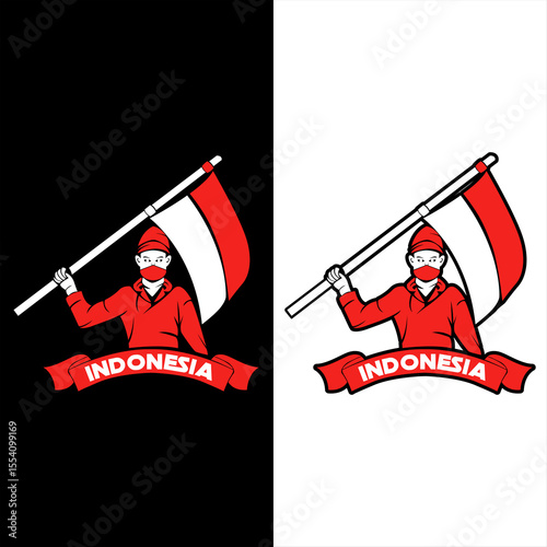 vector of people holding red and white flags on the independence day of the republic of Indonesia