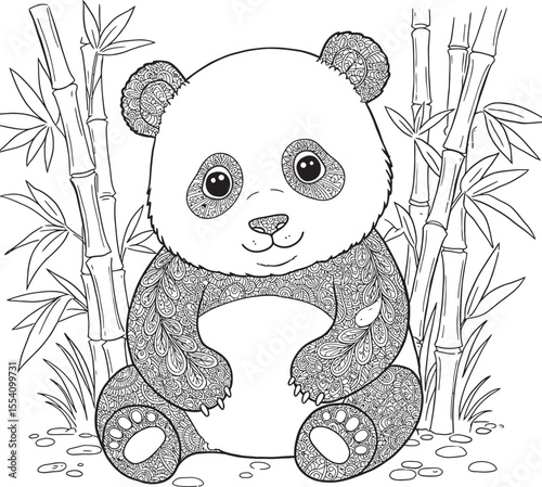 panda animal outline for coloring pages white color background 