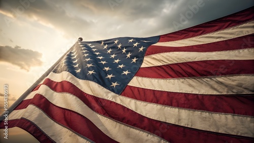American Flag Waving Against a Bright Sky