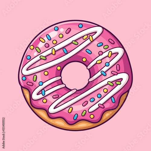 Delicious donut with pink frosting and colorful sprinkles sweet treat dessert