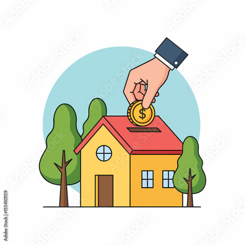 Saving money for a new home is illustrated by a hand and coin