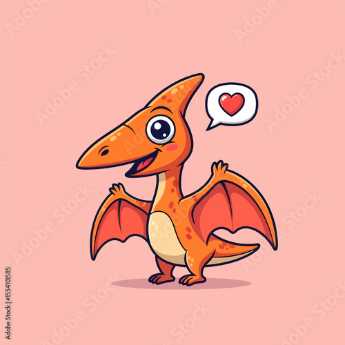 Adorable cartoon pterodactyl with a heart bubble for prehistoric creature fun