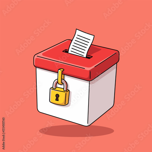 Illustration depicting a secure ballot box with ballot, lock, and political process