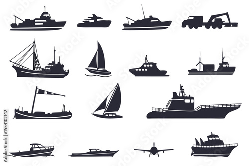 Ship and Boat Vector Silhouettes – Maritime Transport Icons