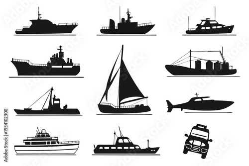 Ship and Boat Vector Silhouettes – Maritime Transport Icons
